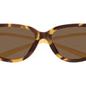 Sunglasses with tortoiseshell frame and brown lenses on a white background